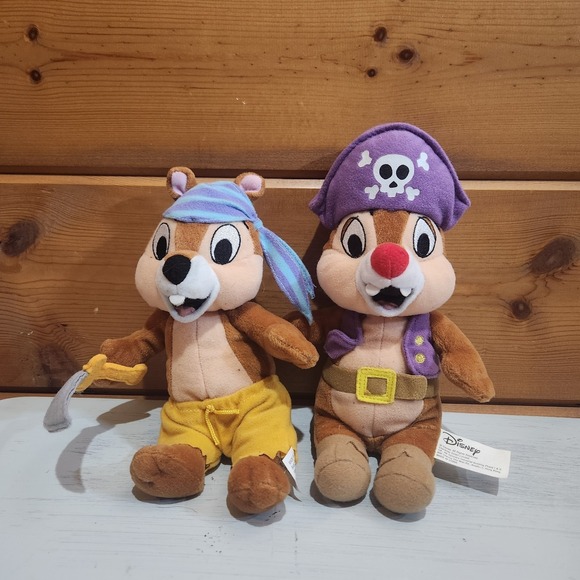 Disney Other - Disney Beanz Chip & Dale Chipmunk Pirate Plush Stuffed Toy Skull Sword Lot Of 2